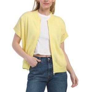 COLORUSH Banana Cashmere Billy Baseball Bomber Cardigan